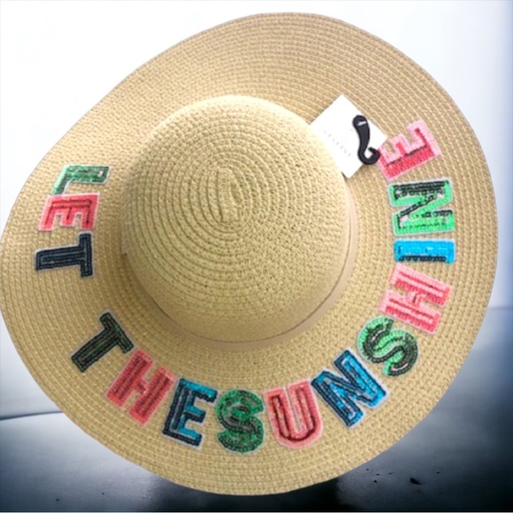 Kismet Accessories - NWT LET THE SUNSHINE LARGE FLOPPY RHINESTONES | STRAW HAT